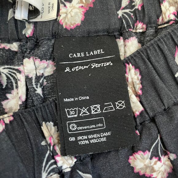 & Other Stories floral navy pants viscose size 6 womens pull on elastic waist - Picture 5 of 7